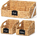 Pantry Baskets and Organizers, Large Wicker Baskets for Shelves, Handwoven Labeled Storage Basket for Organizing with Handles-Water Hyacinth Storage Bins, Boho Decorative, 3Pack, Natural
