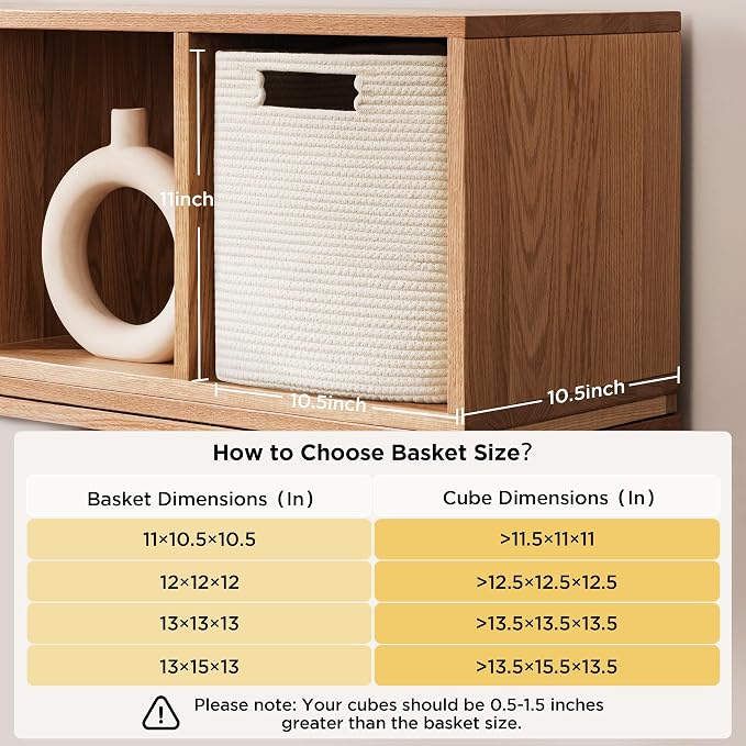 UBBCARE Set of 4 Storage Cubes-11 X 10.5 X 10.5 In, Cotton Rope Basket for Shelves, Toys, Book, Cube Storage Bin with Handles, Woven Storage Basket for Organizing, Beige