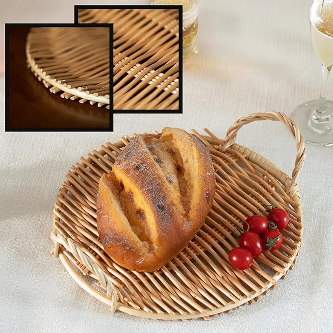 Wickerwise Woven Willow Tray Charger Farmhouse Decorative Centerpiece for Coffee Table Dining Room Kitchen Counter Bread Fruit Food & Drink Display Home Décor Organizer Party Platter Accent