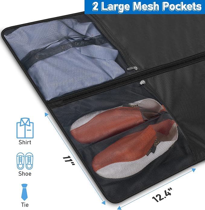 MISSLO 43" Heavy Duty Garment Bags for Travel 6" Gusseted Suit Bags for Closet Storage 4 Handles Hanging Clothes Bag with Pocket Mens Suit Cover for Shirts, Coats, Dresses