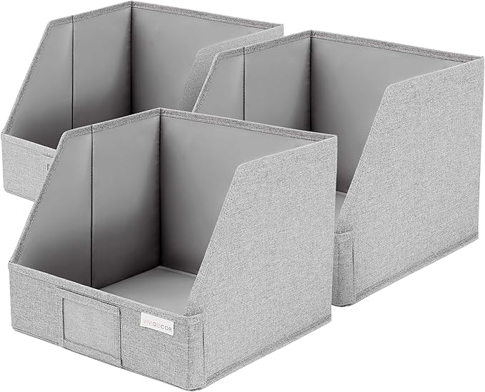 VIVIDECOR Trapezoid Closet Bins for Shelves – 12x12x10 Fabric Storage Baskets, Closet Organizers Bins, Open Front Fabric Baskets, Collapsible Organizer Boxes for Clothes, Linen – Light Gray, 3 Pack