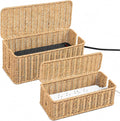 Cable Management Box Set of 2 Sizes, Handmade Rattan Cable Organizer with 2 Open Slots, Cord Hider for Power Strip, Router & USB Hub, Registered U.S. Design Patent (D1,112,102), Natural