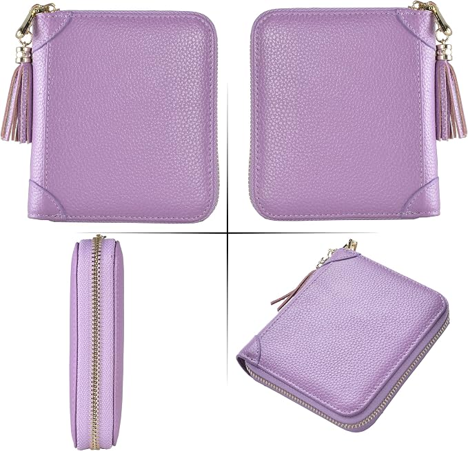 Easyoulife Womens Credit Card Holder Wallet Zip Leather Card Case RFID Blocking (Light Purple)