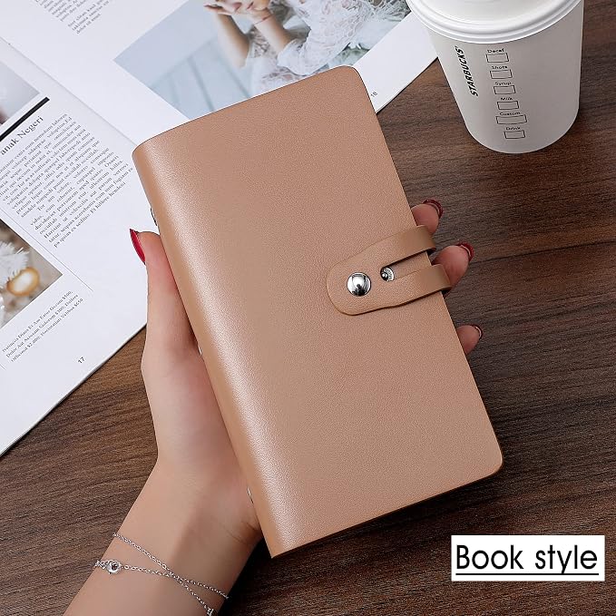 RFID Credit Card Holder, Leather Business Card Organizer with 96 Card Slots, Credit Card Case for Managing Your Different Cards and Important Documents to Prevent Loss or Damage (Khaki)
