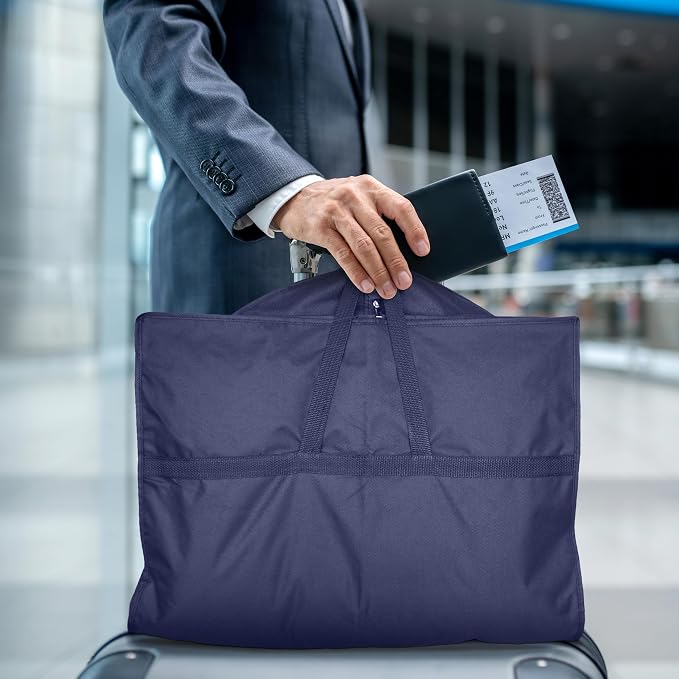 Lazebox 43" Travel Garment Bag with Accessories Zipper Pocket, Heavy Duty Suit Bag for Suits, Tuxedos, Dresses, Coats, Blue, 1 pack