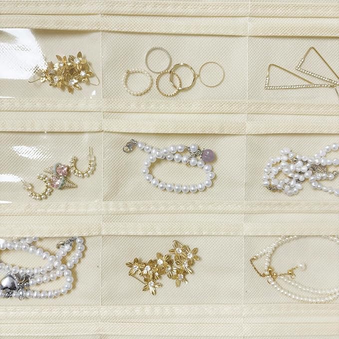 Hanging Jewelry Organizer 80-Pocket Double-Sided Storage, 2-Pack, Beige