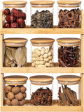 Basicwise Versatile 3-Tier Bamboo Spice Rack and Pantry Organizer with 9 Glass Jars – Perfect for Countertop Storage in Kitchens to Keep Seasoning Containers Neatly Displayed and Easily Accessible
