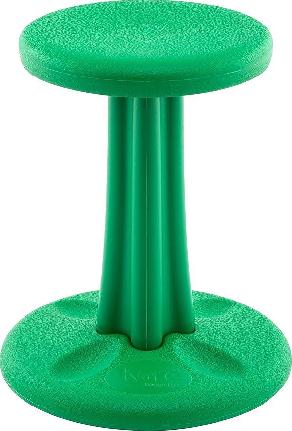 KORE Design Wobble Stool Chair, Girls + Boys Kid Desk Stools, Ergonomic Small Office Chairs, Flexible Seating for Active Kids, ADD/ADHD, Classroom, School, Home, Junior (16in), Age 8-9 yrs, Green