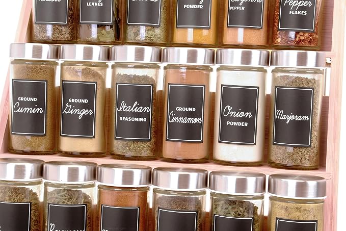 Orii Black Rectangular 160 Spice Labels Stickers for Spice Jars | 160 Pre-Printed Labels, 20 Blank Labels, For Kitchen Pantry, Herb Seasoning Labels