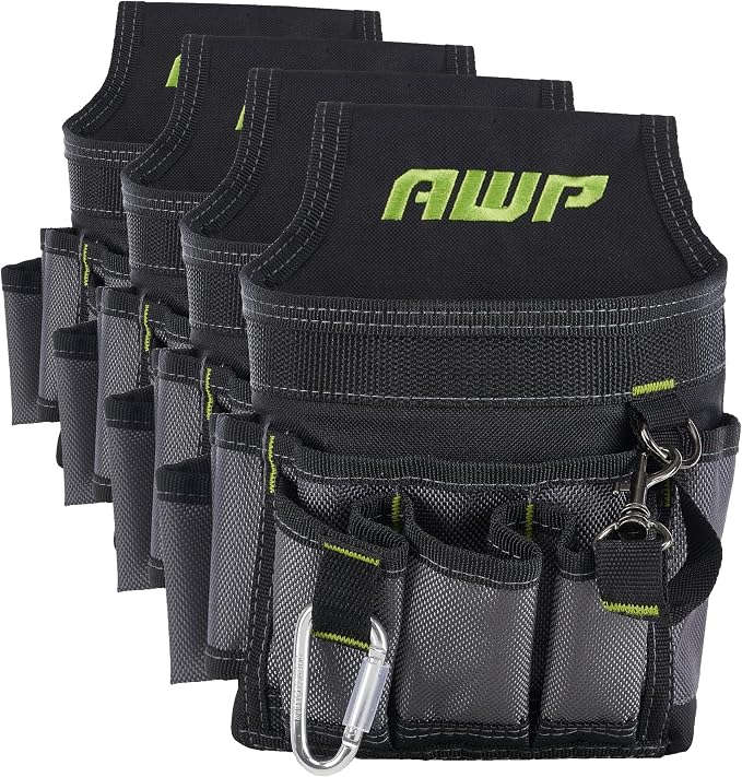 AWP Ballistic Nylon Mini Tool Pouch Multi-Pocket Organizer for Electricians, Professional Tool Box for Efficient Organization, Black/Gray | 1L-23021-2
