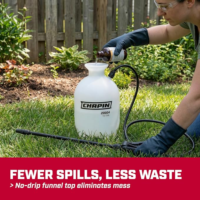 Chapin 1-Gallon Pump Sprayer, Easy Use for Home & Garden | Durable lightweight tank; ideal for weed control, plant care and cleaning with adjustable nozzle, long hose and easy pump