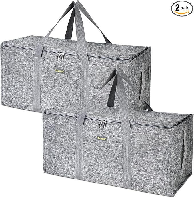 BALEINE Extra Large Storage Tote with Zippers & Carrying Handles, Heavy-Duty Oxford Fabric Moving Bags for Laundry, Space Saving, Storage,2-Pack, Winter Gray
