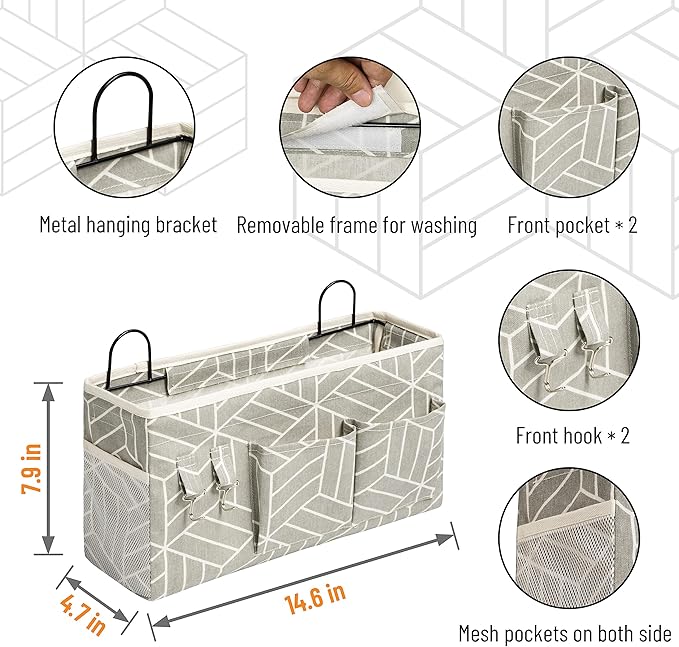 2pcs Large Wall Hanging Storage Bag, Door Closet Linen Fabric Pockets Organizer, Waterproof Multi Functional for Living Room Bedroom Bathroom Kitchen Office RV Camper with Hooks Grey