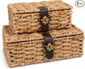 Set of 2 Decorative Box,Woven Storage Baskets with Lid, Water Hyacinth Decorative Boxes for Home Decor, Coffee Table,Entry Table,Mantle,Shelf