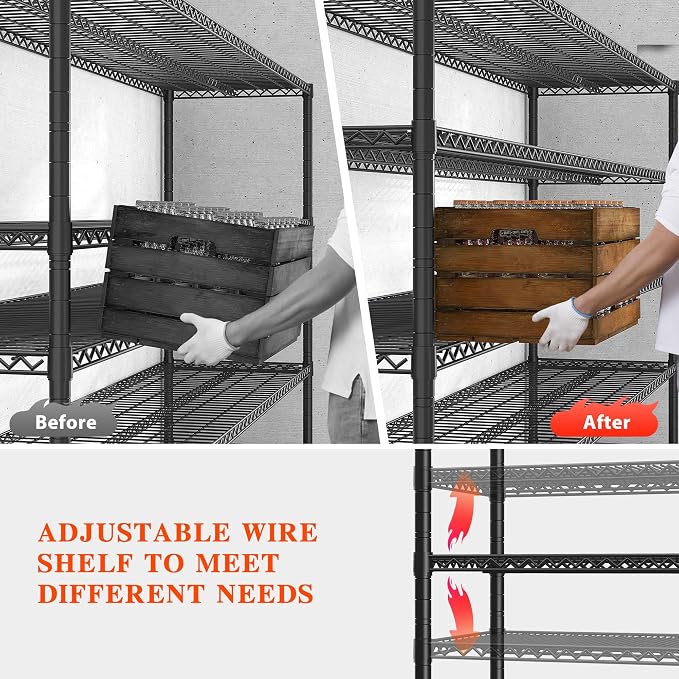 REIBII 3200LBS Storage Shelves Wire Shelving with Wheels,Adjustable Garage Shelving Heavy Duty Steel Metal Shelving Unit Shelf Rack for Warehouses,Garage,Kitchen,School,Commercial,73" H X 60”W X 18" D