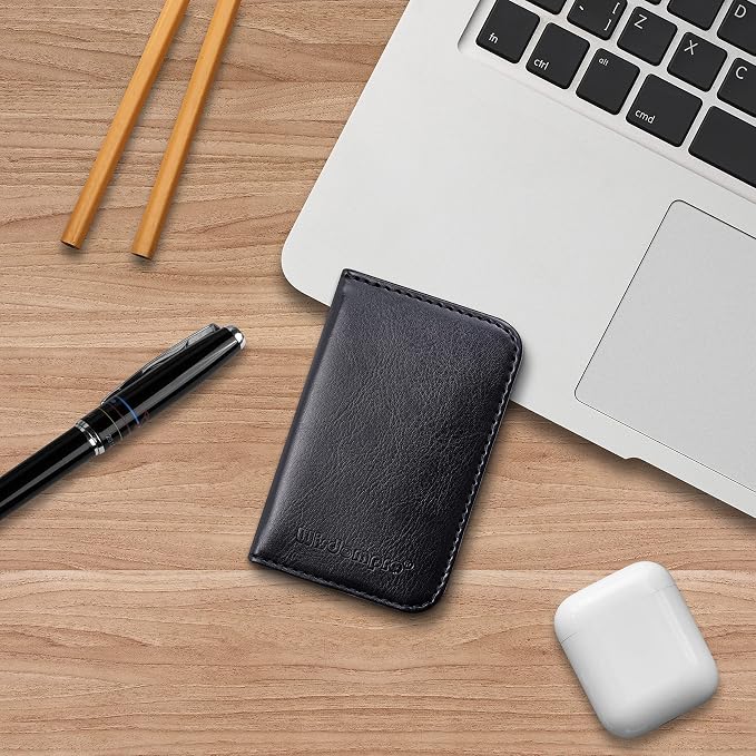 Wisdompro Business Card Holder, 2-Sided Folio Name Card Case | PU Leather Credit Card Holder Wallet with Magnetic Shut, Ultra Slim and Thin, for Business Cards & ID Cards, Men and Women