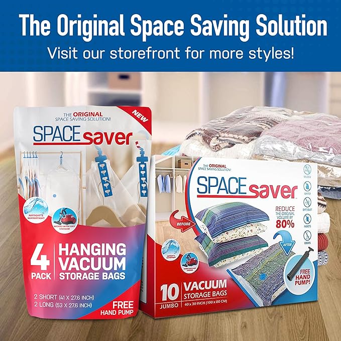 6 Pack Variety Vacuum Seal Bags for Clothing, Travel, Blankets & Comforters - Compression Bag with Hand Pump - Space Saver Vacuum Storage Bags for Bedding, Moving, Travel & Organization (2M, 2L&2XL)