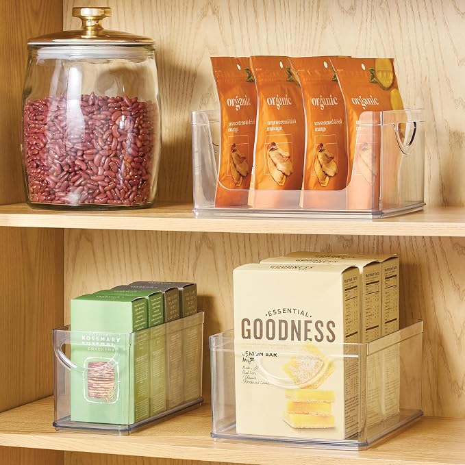 iDesign Plastic Stackable Kitchen Cabinet Storage Bin with Handles - Clear Pantry Organizer Medium (Pack of 4)