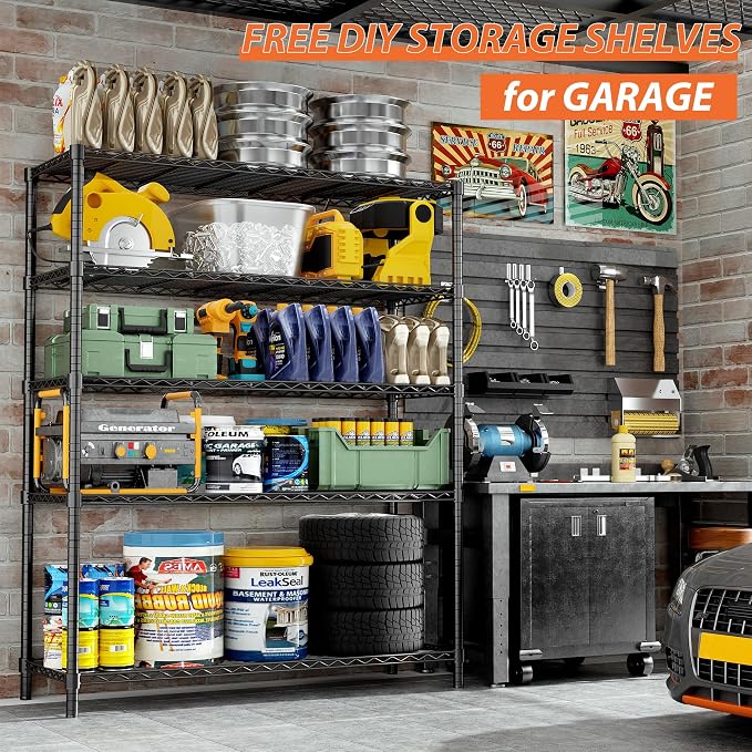 ROOMTEC 5-Tier Wire Shelving Unit, 48" W*20" D*72" H, Max Load 2000LBS | Heavy Duty Garage Shelving,Adjustable Storage Shelves,Metal Utility Shelf Rack for Kitchen,Laundry,Pantry,Warehouse,Basement
