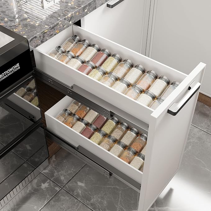 AMBIRD Bamboo Spice Drawer Organizer with Non-slip Mat,4 Tier - 2 Set Jar Spice Rack Tray From 12''to 24'',Hold up 48 Jars Seasoning Organizer for Kitchen,Cabinet,Drawers,Countertop