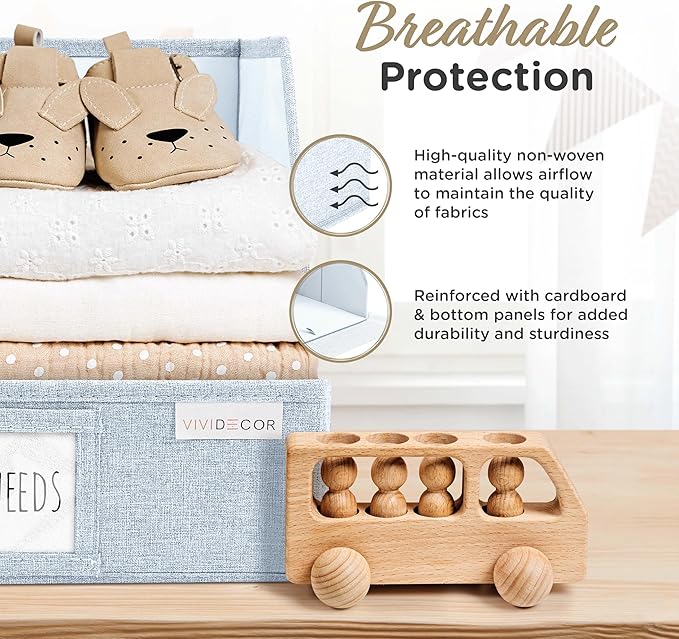 VIVIDECOR Trapezoid Storage Bins – 12"x12"x10"x 4" Closet Shelf Organizer & Baskets, Fabric Storage Baskets, Collapsible Organizer Boxes for Towels, Baby Clothes, Spring Wardrobes – Light Blue, 3 Pack