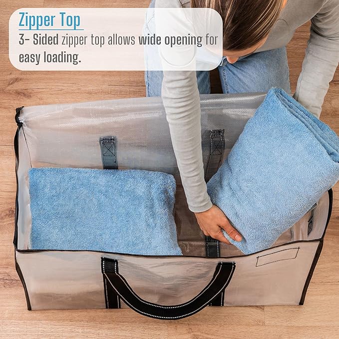VENO 2 Pack Clear Moving Bags, 90L Extra Large Transparent Storage Totes, Heavy Duty 50lbs Load, Reinforced Handles, Zippers & Tag, See-Through Packing Boxes for Organizing Closet, Bedding, Clothes