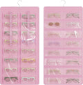Hanging Sunglasses Organizer and Storage, 32 Slots Jewelry Holder, Pink | Protect eyewear from dust with double-sided clear compartments; roof design hangs on wall, door or closet for home/RV travel.