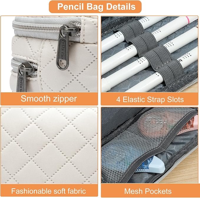 Della Gao Large Pencil Case, Big Capacity Pencil Pouch with 3 Compartments, Office Pencil Bag with Zipper, Big Pen Case for Adults (01-3Beige)