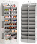 Criusia Over the Door Shoe Organizer, 20-30 Pairs Heavy-Duty Hanging Shoe Storage with Large Pockets, 10-Tier Door Shoe Rack with 4 Hooks for Sneakers Sandals Heels Boots (Gray)