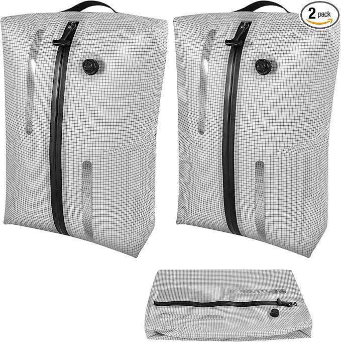 Reusable TPU Travel Vacuum Compression Bags - Waterproof Space Saver Bags for Luggage, Suitcase, Backpack, Storage Organizer (2 Pack, Grid)