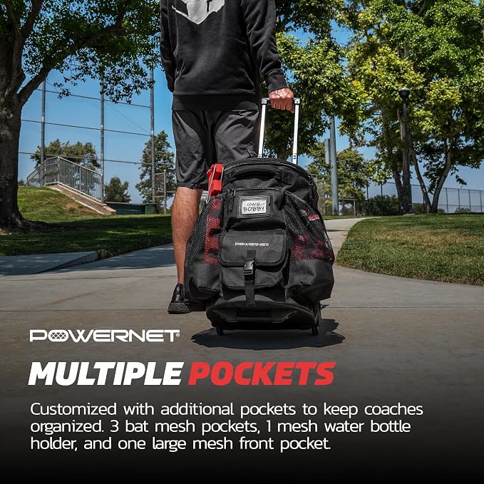 PowerNet Baseball Softball Coaching Bucket Caddy Cover, Multiple Pockets Carry Gameday Essentials, 3 Styles for 6 Gallon Bucket Organization Including All Terrain Wheeled