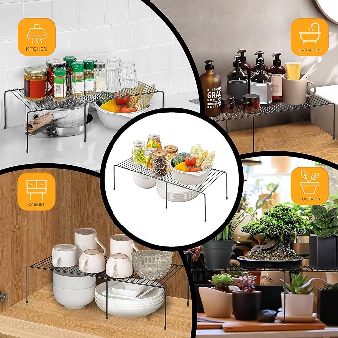 Ravinte 2 Pack Expandable Freezer Shelf Organizer, Black Kitchen Storage | Rustproof Metal Wire, Adjustable Width, Fridge, Pantry, Cupboard, Countertop, Easy Install, No Tools Needed, Space Saving