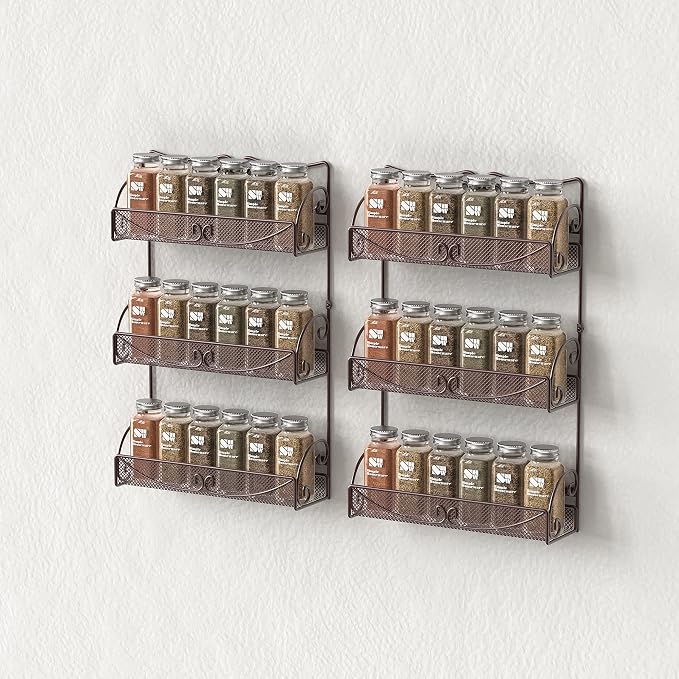 Deco Brothers 3 Tier Wall Mounted Hanging Spice Rack, Bronze, 2 Pack