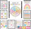 Hadley Designs 9 Mental Health Posters for Classroom - School Counselor Office Must Haves, Mental Health Therapy Office Decor, Growth Mindset Posters, Wheel of Feelings Chart, Pastel Classroom Decor