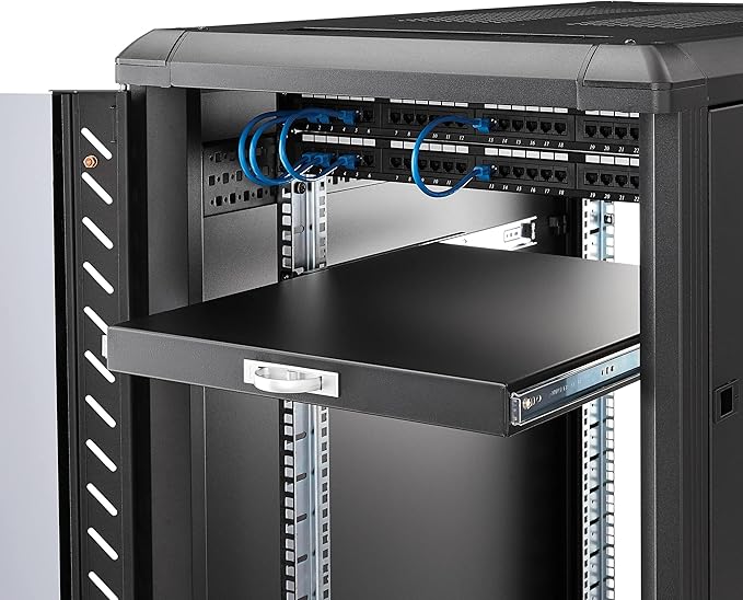 StarTech 1U Sliding Keyboard Rack Shelf, 19in, 55lb, 22in (SLIDESHELFD) | Pull-out drawer tray for any 19in server rack, Inverts to 1U drawer, Ideal for keyboard tools peripherals