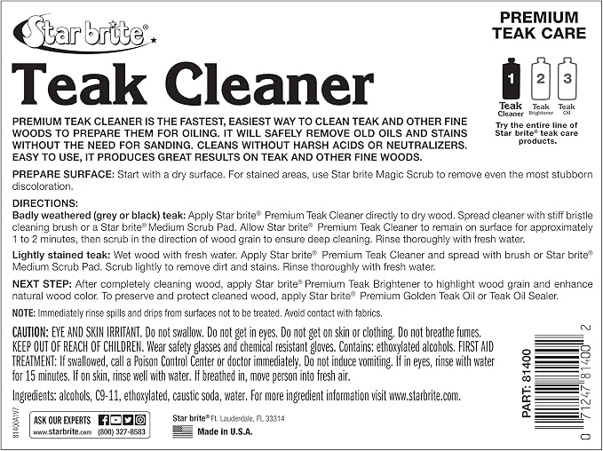 STAR BRITE Premium Teak Cleaner - Restore, Renew & Refresh Old Weathered Gray Teak Furniture & Other Fine Woods - Step 1-1 GAL (081400N) | Restores gray teak without sanding or pressure washing, preps wood for oiling and sealing, safe on fiberglass and...