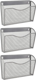 EASEPRES 3 Single Pocket Mesh Hanging File Organizer, Vertical Wall Mounted Magazine File Holder, Mount Basket Mail Paper Document Folder Organizing for Office, Home and School, Silver
