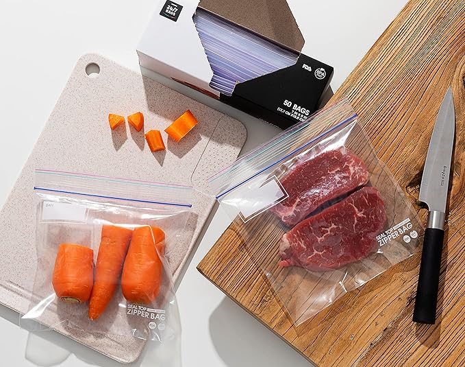 Jumbo 2 Gallon Storage Bags, Strong Double Zipper Seal, 50 Count, 2.5 Mil Thick, Microwave-Safe, BPA-Free, 1 Bulky Box