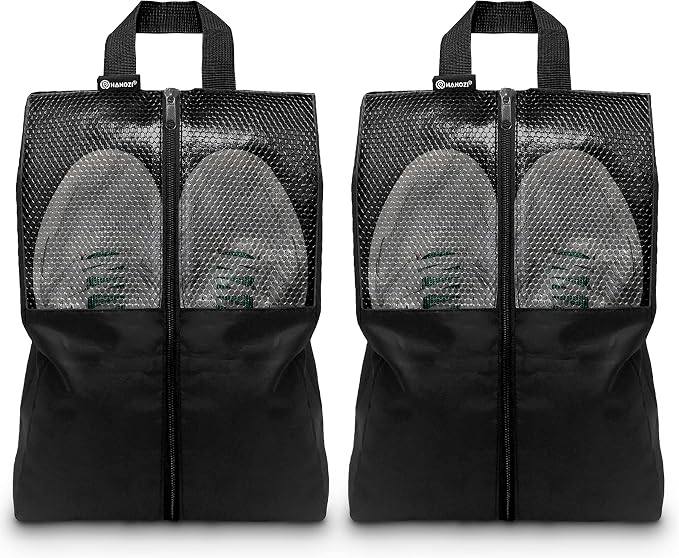 Shoe Bags For Travel, Used As For Storage or Shoe Travel Bag, Space Saving When Travelling With This Travel Shoe Bags For Packing, Featuring Waterproof Nylon Sneaker Bag. (Black, 2 Pack, Large)