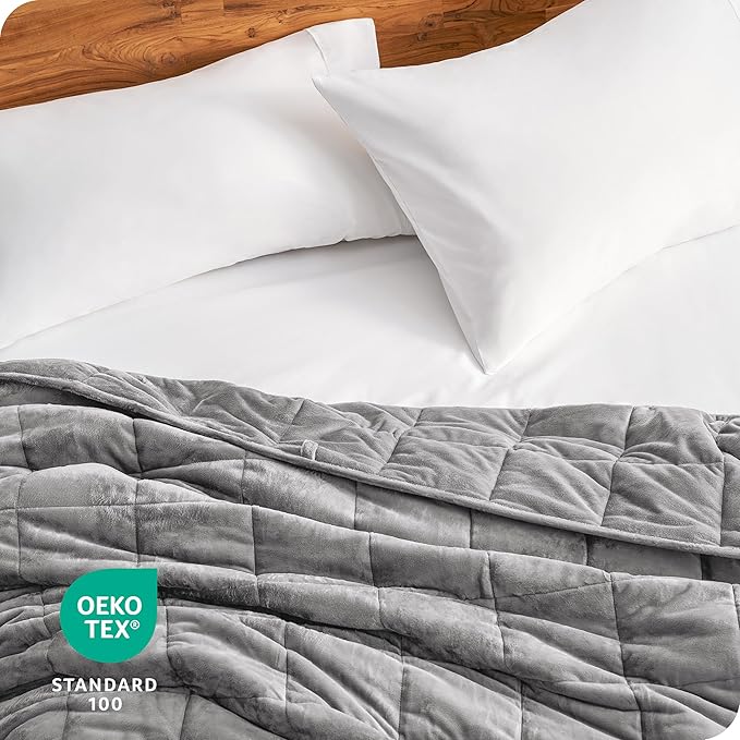Bare Home Weighted Blanket King Size 25lb (80" x 87") for Adults - Minky Fleece - Premium Heavy Blanket Nontoxic Glass Beads (Light Grey, 80"x87")