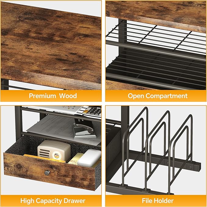 Homeiju Wood Desk Organizer with Drawers, Desk File Organizer with 3 Vertical File Holders, File Shelf,Storage for Mail, Supplies,Classroom Organization