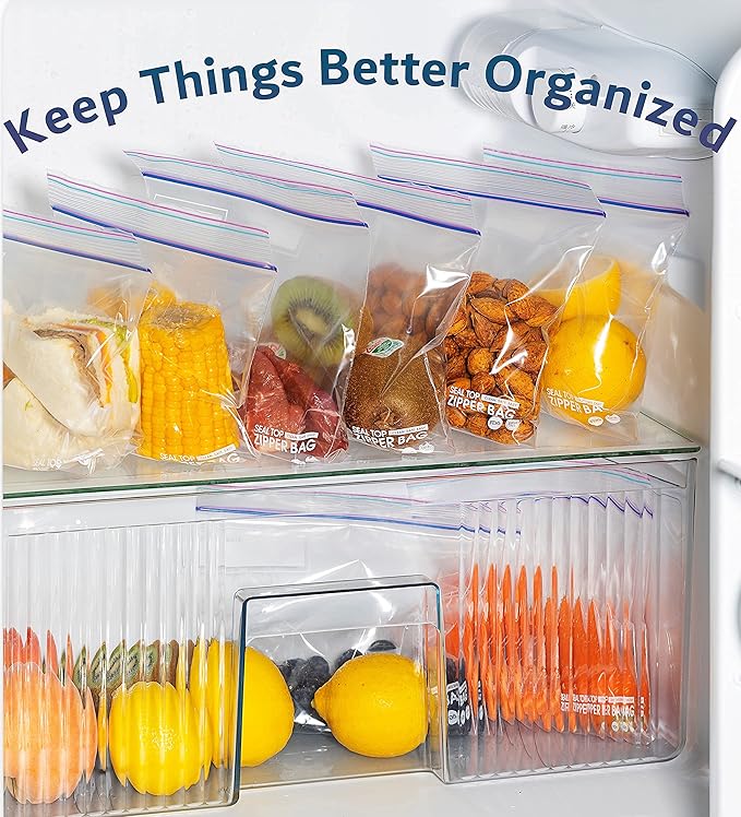 24/7 Bags- Quart Zip Storage Bags, 200 Count, Double Zipper Seal, Easy Grip Open Tabs, Write-On Space, BPA-Free & Heavy Duty, Microwave Safe, Non-StandUp