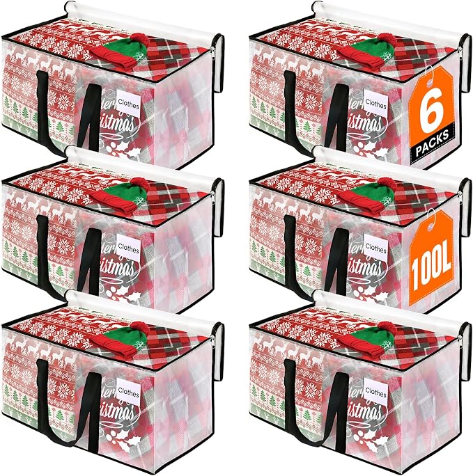 RoomHacks Clear Heavy Duty Extra Large Storage Bags, Reinforced Handles and Double Zippers, Packing Bags Alternative to Moving Boxes (6 Pack)