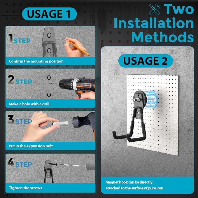6Pcs Large Strong Magnetic Hooks Heavy Duty Garage Big Magnet Hooks Extra Strength Magnetic Utility Storage Hook Hanger with Anti Slip Coating for Garden Indoor Outdoor Hanging Tools Black