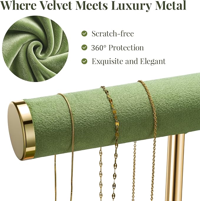 bussdis 2 Tier Bracelet Holder Display - Detachable T Bar Green Velvet Bracelet Holder, Jewelry Holder Organizer for Bracelet, Necklace, Earrings, Rings