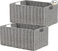 Vagusicc Wicker Storage Basket, Set of 2 Hand-Woven Paper Rope Wicker Basket, Small Storage Baskets for Organizing Toilet Paper, Foldable Large Cube Storage Organizer Bins for Shelves (Grey)