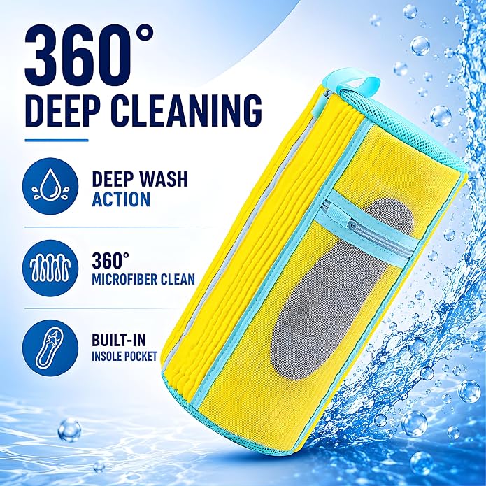 GEWON Shoe Washing Machine Bag for Wash & Dry, 4-in-1 Kit 2 Chenille Sneaker Laundry Bags + 2 Dust Bags, Self-Locking Zipper