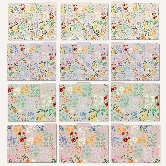 bloom daily planners Decorative File Folders - Set of 12 Letter Size (8.5” x 11”) Organizers, 1/3 Cut Tabs - Aesthetic Floral Folders for School & Office - Garden Party