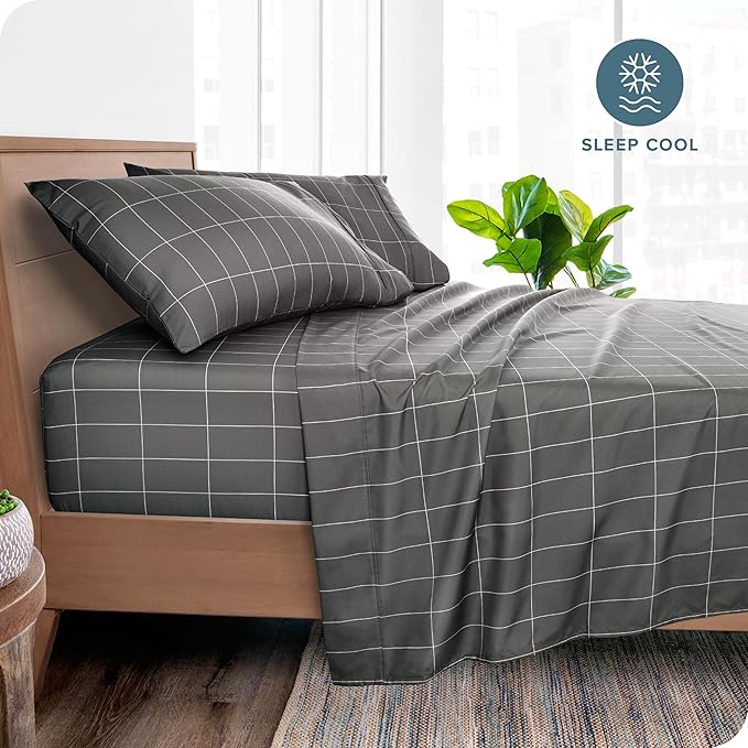 Bare Home Twin XL Sheet Set - College Dorm Size - Luxury 1800 Ultra- Soft Double Brushed Microfiber - Deep Pockets - Easy Fit - 3 Piece Bedding Sheet Set (Twin XL, Grid - Grey/White)