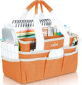 JJRING Craft Organizer Tote Bag, Art Storage Caddy with Multiple Pockets, Orange Sewing Bag for Art, Craft, Scrapbooking, School, Medical, and Office Supplies Storage